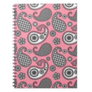 Cuaderno Dibujo de paisley, tonos de gris sobre rosa