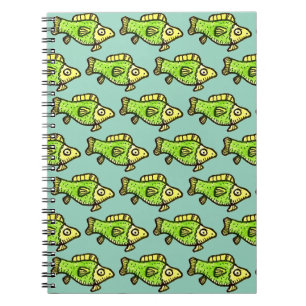 Cuaderno Dibujo de pez verde de dibujos animados divertido