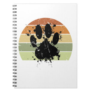 Cuaderno Dibujo de puesta de sol retro con huella de pata d