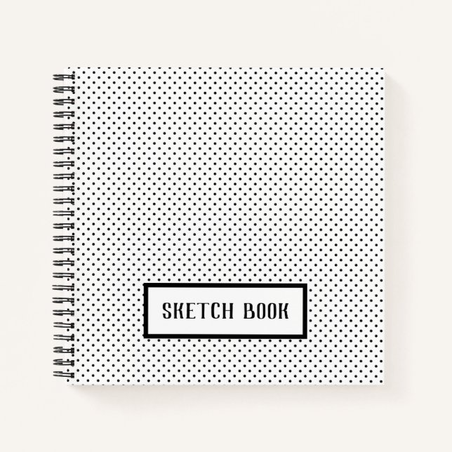 Cuaderno Dibujo de puntos de polka negra blanca (Anverso)
