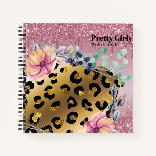 Cuaderno Dibujo de Purpurina de oro de impresión de animale (Anverso)