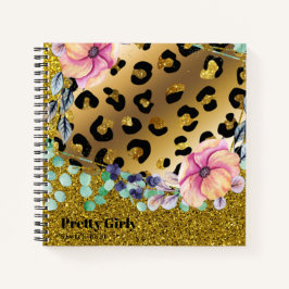 Cuaderno Dibujo de Purpurina de oro de impresión de animale