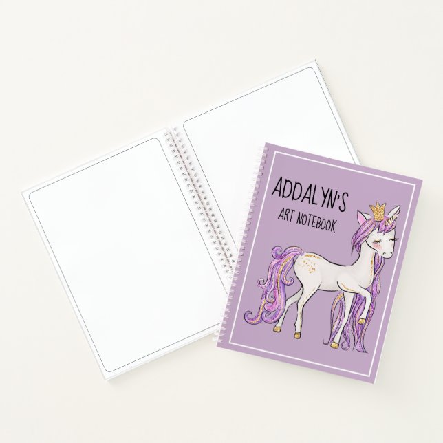 Cuaderno Dibujo de tiara de unicornio blanco morado lindo (Interior)