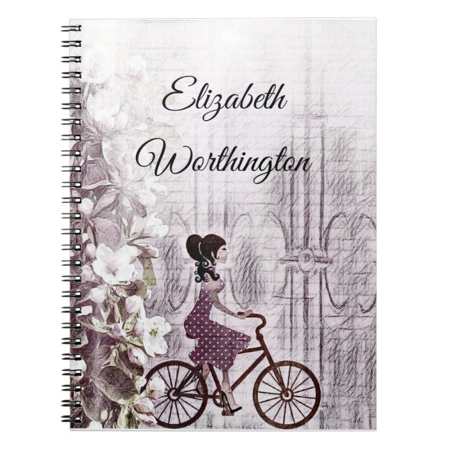 Cuaderno Dibujo de una joven en bicicleta (Frente)