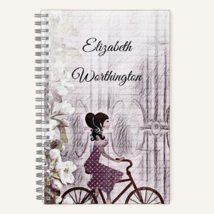 Cuaderno Dibujo de una joven en bicicleta