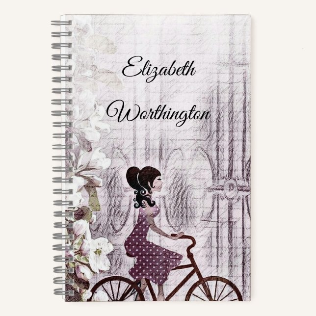 Cuaderno Dibujo de una joven en bicicleta (Anverso)