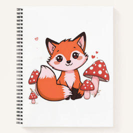 Cuaderno Dibujo de zorro Kawaii lindo con hongos