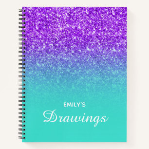 Cuaderno Dibujo degradado turquesa con brillo violeta