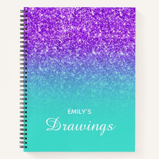 Cuaderno Dibujo degradado turquesa con brillo violeta (Anverso)