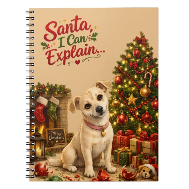 Cuaderno Dibujo divertido de perro de Navidad (Frente)