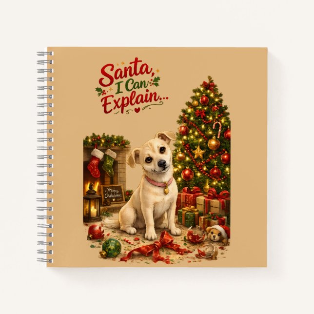 Cuaderno Dibujo divertido de perro de Navidad (Anverso)