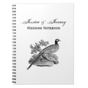Cuaderno Dibujo en blanco y negro de faisán antiguo ave de