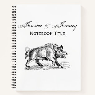 Cuaderno Dibujo en blanco y negro de jabalí vintage #2