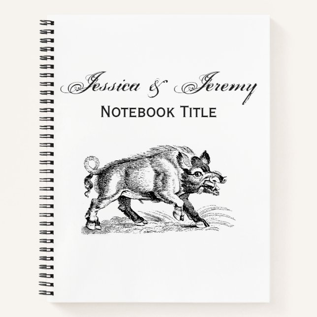 Cuaderno Dibujo en blanco y negro de jabalí vintage #2 (Anverso)