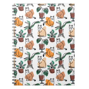 Cuaderno Dibujo en línea de gatos y flores