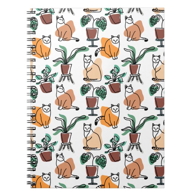 Cuaderno Dibujo en línea de gatos y flores (Frente)
