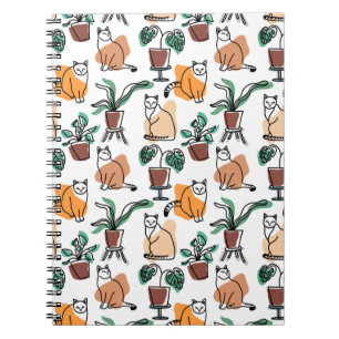 Cuaderno Dibujo en línea de gatos y flores