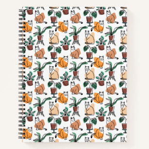 Cuaderno Dibujo en línea de gatos y flores