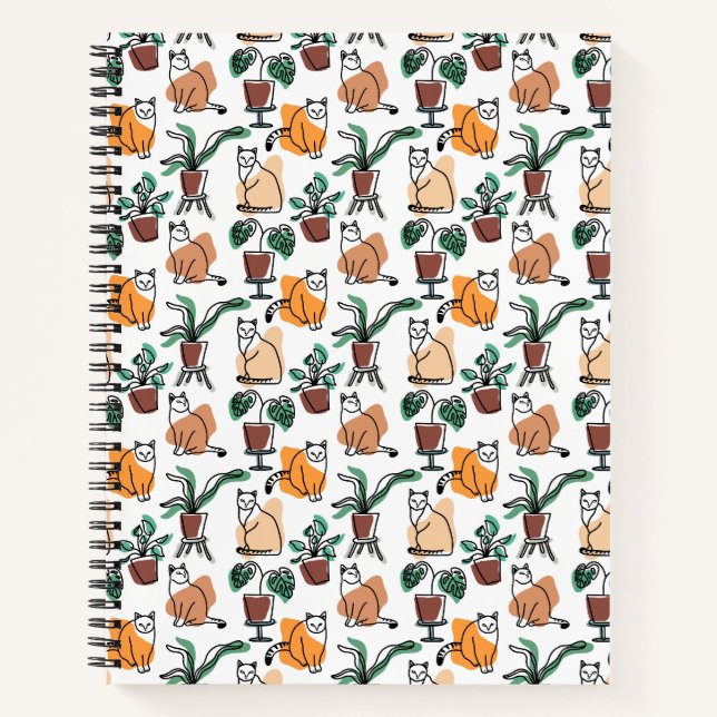 Cuaderno Dibujo en línea de gatos y flores (Anverso)