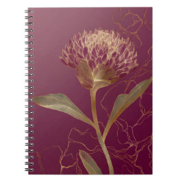Cuaderno Dibujo floral botánico de oro rojo intenso
