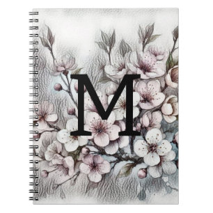 Cuaderno Dibujo floral de monograma rosa flor de cerezo