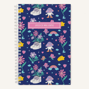 Cuaderno Dibujo Floral Femenino con Patrón de Flor Doodle R