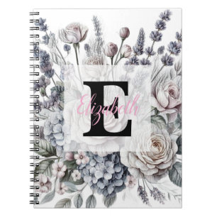Cuaderno Dibujo floral monograma flor de cerezo rosa