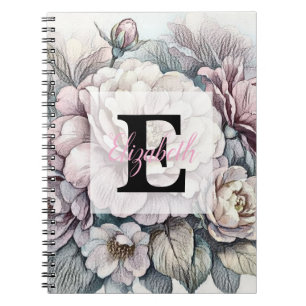 Cuaderno Dibujo floral monograma flor de cerezo rosa