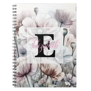 Cuaderno Dibujo floral monograma flores de amapola pastel r