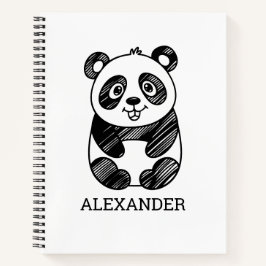 Cuaderno Dibujo minimalista de panda lindo en negro y blanc
