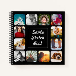 Cuaderno Dibujo negro de foto de nombre personalizado