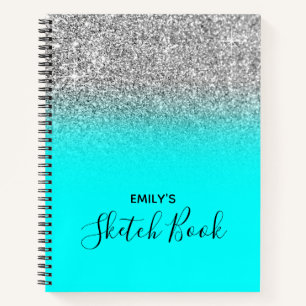 Cuaderno Dibujo Ombre de Aqua Brillante y Brillo de Plata