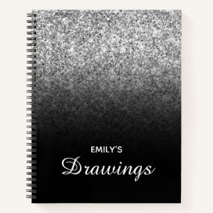 Cuaderno Dibujo Ombre de Brillo Negro y Plateado