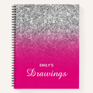 Cuaderno Dibujo Ombre de Brillo Rosa y Plateado
