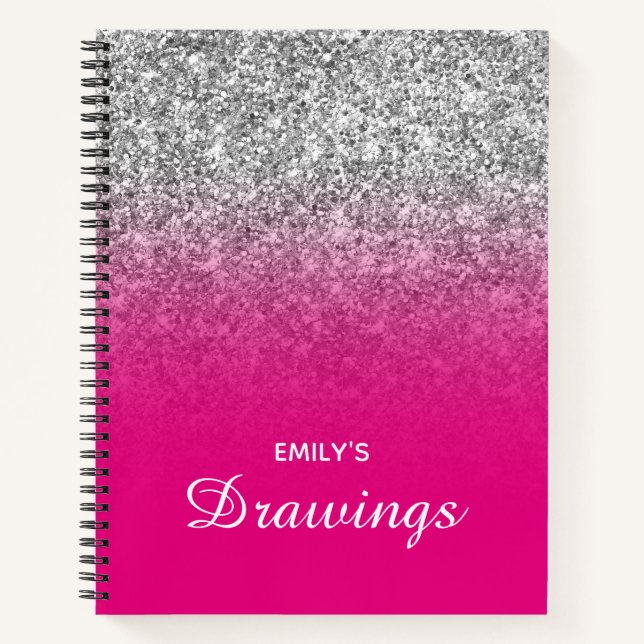 Cuaderno Dibujo Ombre de Brillo Rosa y Plateado (Anverso)