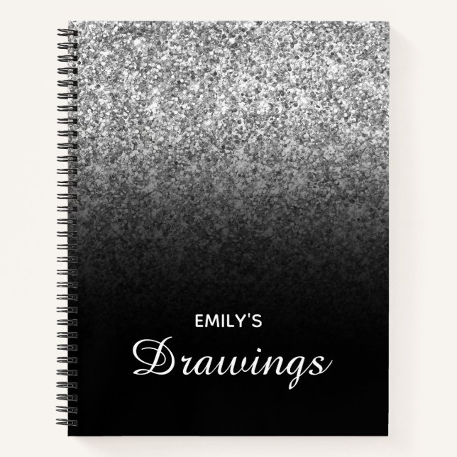 Cuaderno Dibujo Ombre de Purpurina negro y plateado (Anverso)