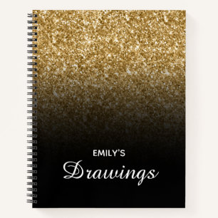Cuaderno Dibujo Personalizado con Brillo Dorado y Ombre Neg