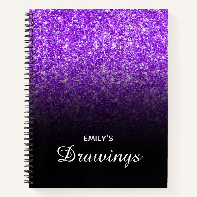 Cuaderno Dibujo personalizado de color negro Purpurina viol (Anverso)