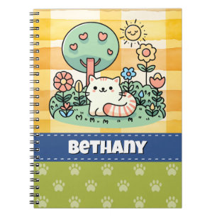 Cuaderno Dibujo Personalizado de Gato Adorable en un Jardín