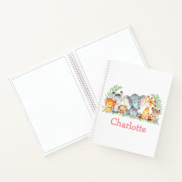 Cuaderno Dibujo rosado de animales de la jungla de color az