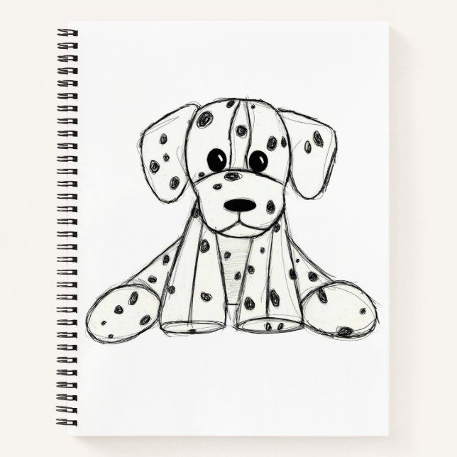 Cuaderno Dibujo simple de perro de peluche dálmata negro (Anverso)