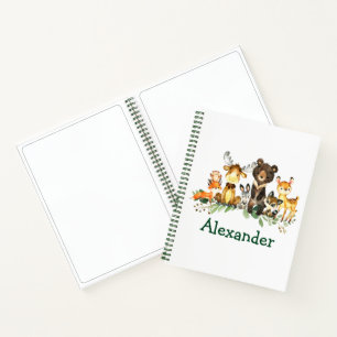 Cuaderno Dibujo verde de los animales del bosque de bosques
