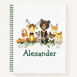 Cuaderno Dibujo verde de los animales del bosque de bosques