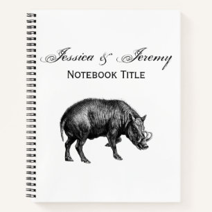 Cuaderno Dibujo Vintage de Jabalí en Blanco y Negro