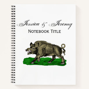 Cuaderno Dibujo Vintage de Jabalí en Blanco y Negro #3C