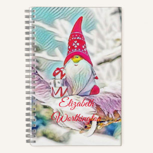 Cuaderno Dibujo vintage de un gnomo en un árbol nevado