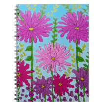 Dibujo vivo de flores rosadas en azul