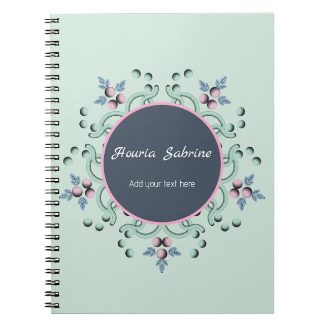 Cuaderno Dibujos de Mandala Floral Turquesa Moderno Rosa  (Frente)