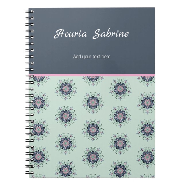 Cuaderno Dibujos de Mandala Floral Turquesa Moderno Rosa (Frente)