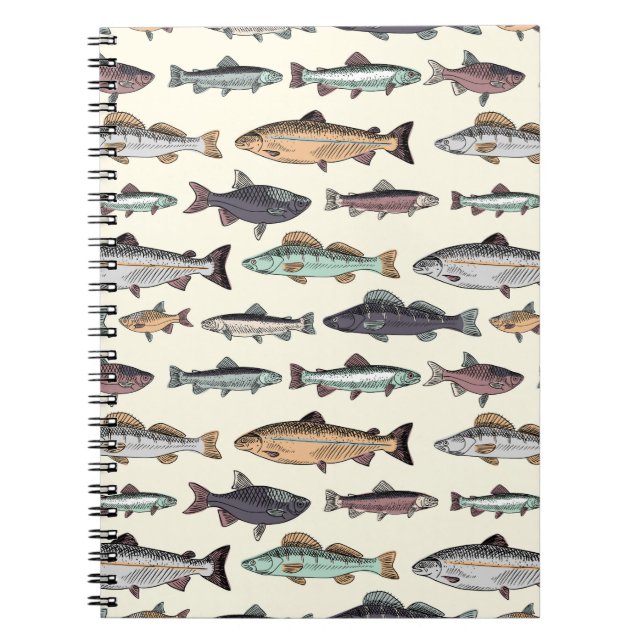 Cuaderno Dibujos de peces de época, patrón sin costuras. (Frente)